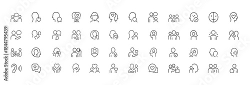 Emotional AI Dialogue Icon Set Showing Empathy, Therapy, and Chat Communication Through Thin Line Vector Pictograms for Mental Wellness Interfaces, icon, dialogue, empathy, support, feedback,