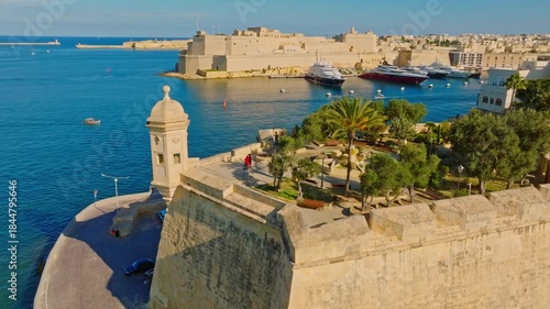 Senglea, is one of Malta's historic Three Cities. Drone aerial view of fortress