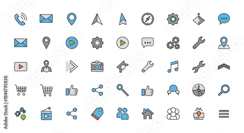 Collection of various digital communication and service icons in minimal style for user interface