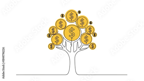 Conceptual Illustration of Money Growing on a Tree Representing Financial Growth and Prosperity