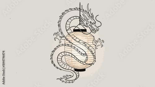 Elegant line art dragon illustration combining traditional Chinese style with modern minimalism