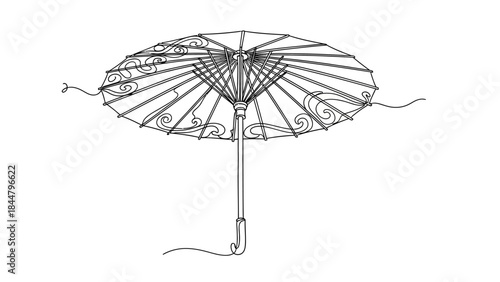 Elegant Line Drawing of a Traditional Parasol with Intricate Details and Decorative Patterns