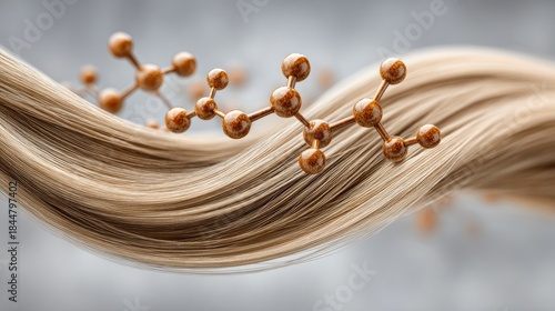 Abstract Hair Strand with Molecular Structure Representing Hair Care Science