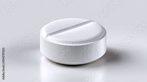 White round tablet placed on a flat surface with a light reflection
