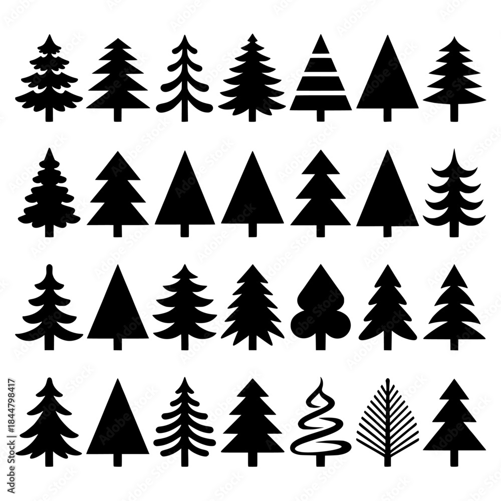 Obraz premium Assorted black tree silhouettes on a white background