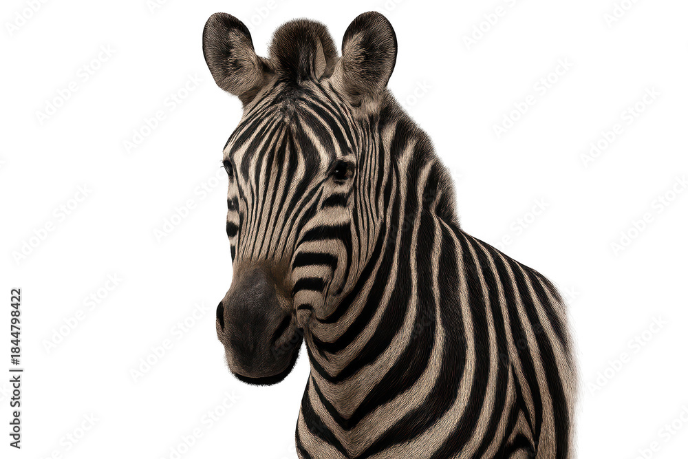 Obraz premium Striking Zebra Portrait on a transparent background, Close Up View