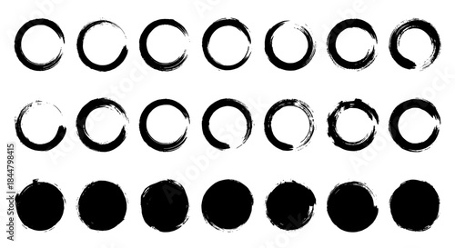 Sequence of Enso Circles: hollow to filled black brush strokes in a minimalist Zen composition