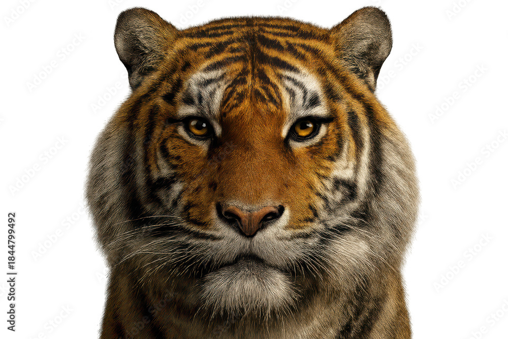 Fototapeta premium Majestic Tiger Portrait on transparent background, beautiful stripes.