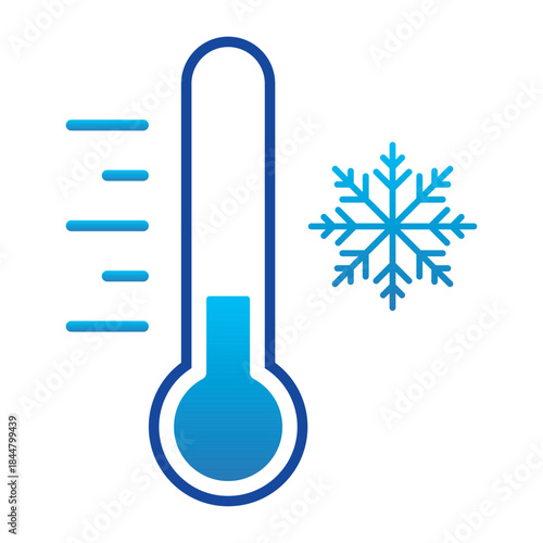 Cold temperature icon with "Keep Frozen" label, thermometer and snowflake symbol. Flat vector illustration, EPS 10. Suitable for cold storage, refrigerator, freezer, or snowy winter weather forecast.	