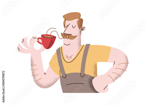 Man smelling aromatic coffee drink