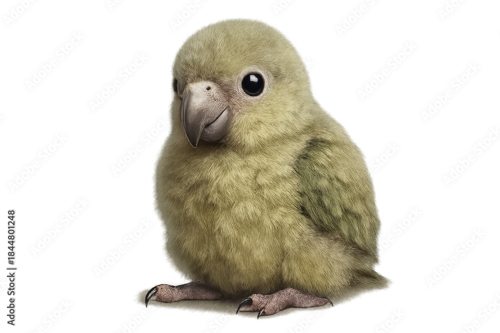 Fototapeta premium Cute baby parrot portrait, isolated on a transparent background image.