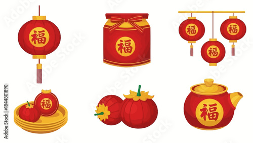 Festive Chinese Red Lanterns and Decorations for Lunar New Year Celebrations