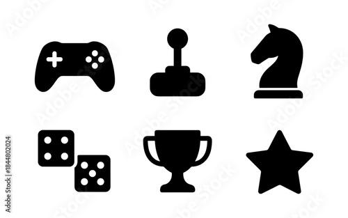 Gaming icons and symbols for video games, board games, and entertainment
