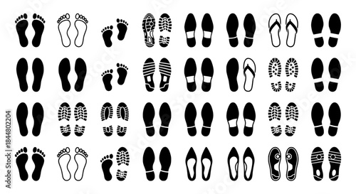 Grid of Black Footprint Silhouettes on White Background