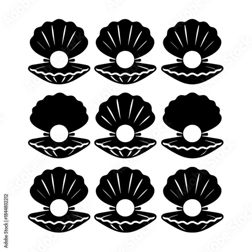 Grid of Black Oyster Shells with Pearls Pattern