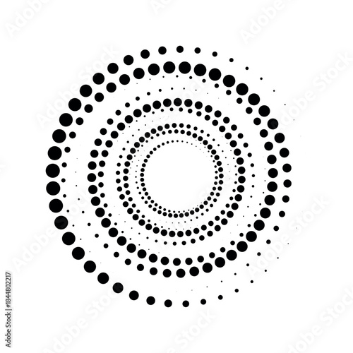 Round halftone frame. Dotted circle, vintage abstract dot halftones frames and random dots circles. Spiral Vector Illustration.