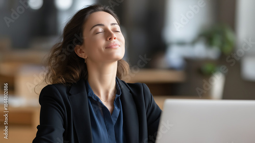 Faceless young businesswoman practicing deep breathing at workplace desk defocused laptop background anonymous employee relieving work stress meditation and mindfulness Free Download Faceless young businesswoman practicing deep breathing at workplace desk defocused laptop background anonymous employee relieving work stress meditation and mindfulness - GFXLoad