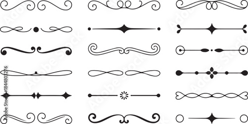 Set of Black and White Ornate Decorative Elements Keywords: decorative, ornament, divider