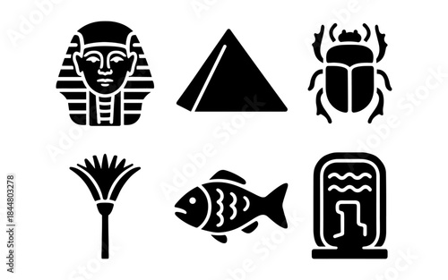Egyptian icons in black and white, perfect for historical design projects
