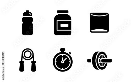 Fitness and workout equipment icons in a simple, minimalist style