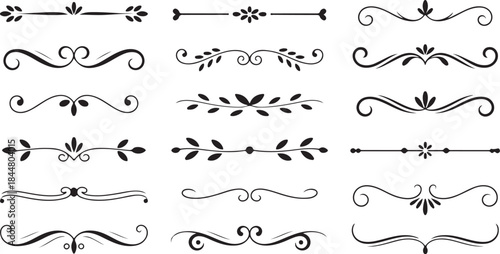 Variety of Black Decorative Flourishes and Ornate Dividers