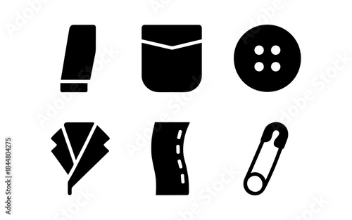 Clothing elements icons in black and white, isolated on white background