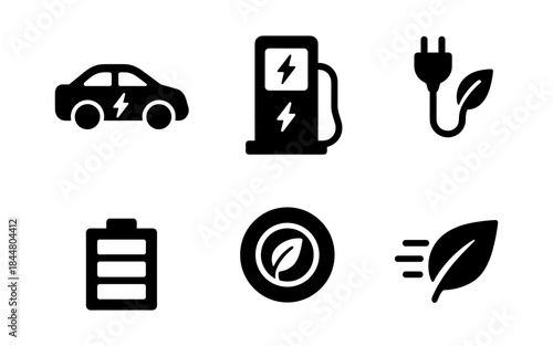 Electric vehicle icons representing eco-friendly transportation and energy