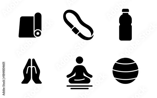 Yoga and wellness icons in a clean, minimalist, and modern style