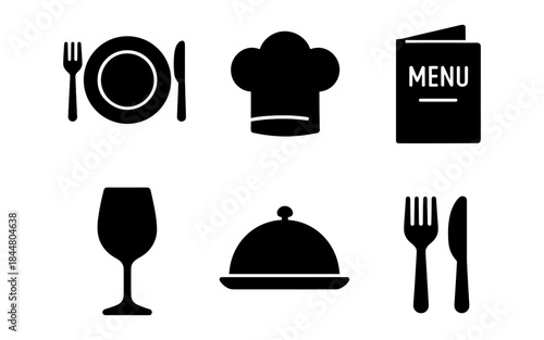 Restaurant icons set in black and white for food and dining concepts