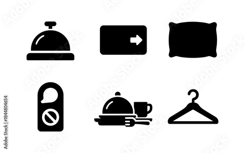 Hotel service icons in a simple, clean, and modern black and white style