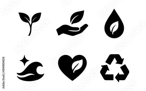 Eco-friendly icons representing nature, recycling, and environmental protection