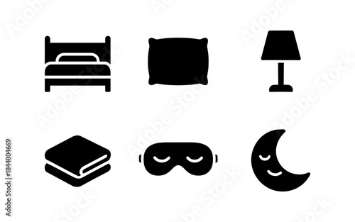 Sleep and relaxation icons in black and white, perfect for design