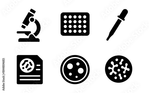 Black and white science icons set for laboratory and research