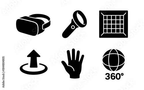 Set of VR and 360-degree icons for virtual reality and immersive experiences