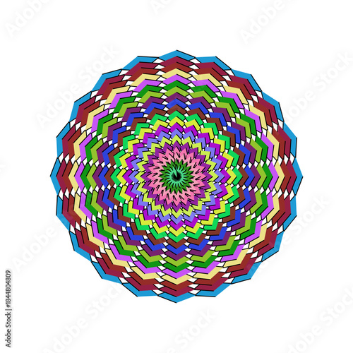 Colorful Geometric Mandala Pattern with Radial Symmetry and Intricate Decorative Design Elements