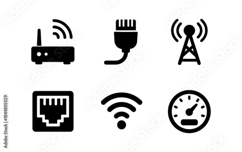 Set of internet and network icons in a simple, modern, and minimalist style
