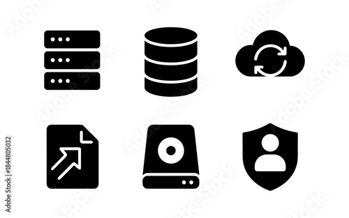 Data storage and cloud computing icons in a simple, modern, flat design