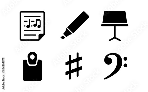 Musical icons in black and white, perfect for music-related projects