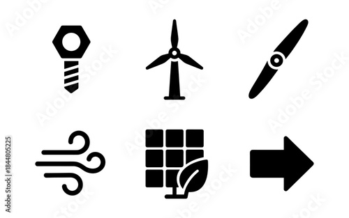 Clean energy icons representing wind, solar, and sustainable resources