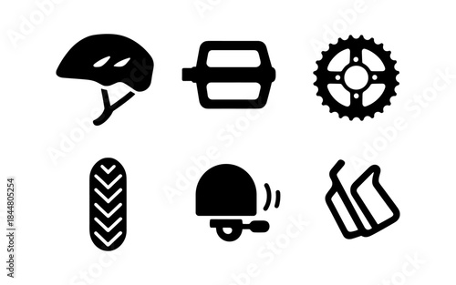 Bicycle parts icons in black and white, perfect for cycling and outdoor themes