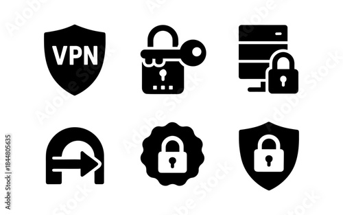 Security and privacy icons for VPN, data protection, and secure access