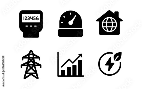 Energy efficiency and sustainable power icons on a white background