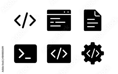 Coding and programming icons in a clean, modern, and minimalist style