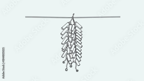 Hanging Laundry with Multiple Clothespins Secured to a Clothesline Illustration