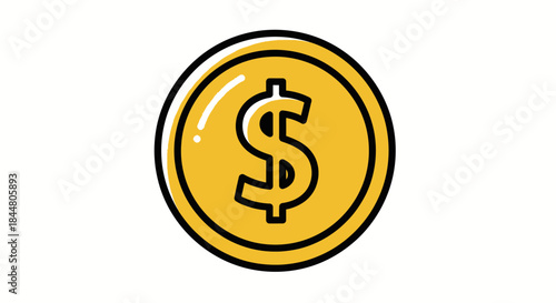 illustration of a gold coin with a dollar sign symbol representing finance and currency