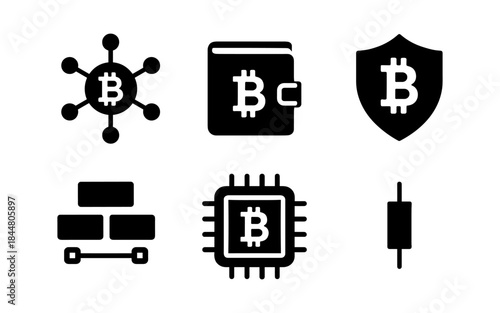 Bitcoin and Cryptocurrency Icons in a Clean, Modern, Flat Style