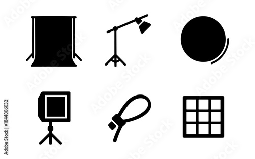 Photography studio equipment icons in a clean, minimalist style