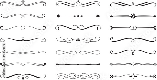 Variety of Ornate Black Decorative Line Elements flourish
