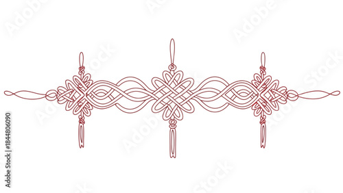 Intricate decorative knotwork design with hanging tassels and symmetrical patterns suitable for