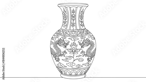 Intricate Traditional Chinese Vase Illustration with Ornamental and Mythological Design Elements
